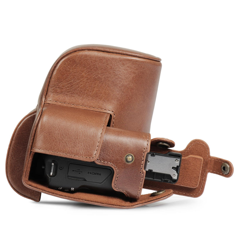 Megagear Genuine Leather Camera Case for Canon EOS R100 (18-45mm) - Stylish and Protective - Brown