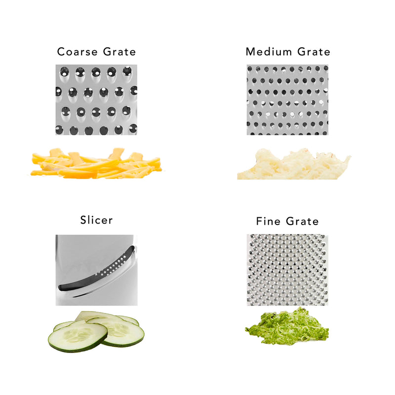 KitchenAid Gourmet 4-Sided Stainless Steel Box Grater for Fine, Medium and Coarse Grate, and Slicing, Detachable 3 Cup Storage Container and Measurment Markings, Dishwasher Safe, 10 inches tall, Black 10 Inch