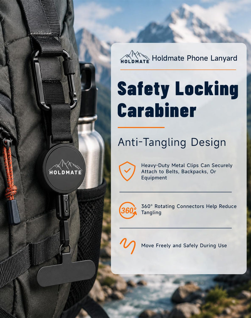 Phone Lanyard, Retractable Phone Tether For Iphone & Smartphones | Anti-Drop Safety Lanyard, Locking Clip & 360° Swivel, Secure Holder For Skiing, Hiking, Cycling, Travel 2