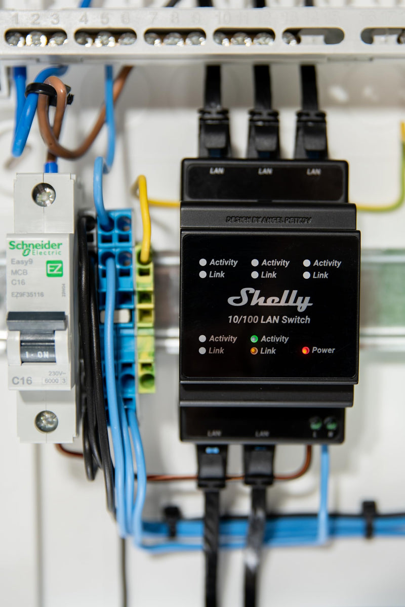 Shelly LAN Switch | 5 Port RJ45 10/100 Mbps Fast Ethernet Switch | DIN-Mountable | Fanless | Plug & Play | Energy-Saving | Easy Installation & Configuration | No Additional Adapter Required