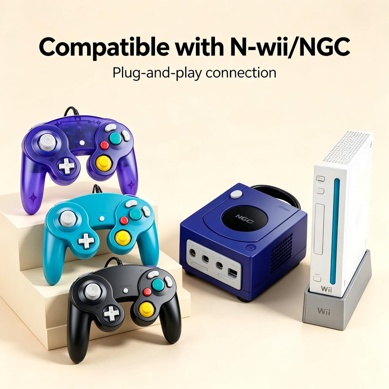 Lyvix 2 Pack Wired Controller Compatible with Gamecube & Wii, Black | Plug & Play, Zero Latency, Multiplayer Competitive Matches, ABS Plastic