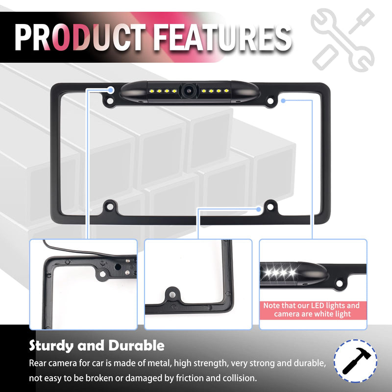 License Plate Backup Camera,8 LED HD Night Vision Reverse Camera with 170° Wide Angle,Waterproof Backup Cameras License Plate Mount Car Accessories Fits US Licenses Plates
