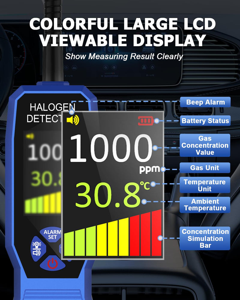 THIPKO HVAC Refrigerant Leak Detector, Freon Leak Sniffer for R134a R410A R22 R32 R1234yf, Halogen Gas Detector for Automotive AC Repair & Air Conditioning with LCD Display & Audio Alarm