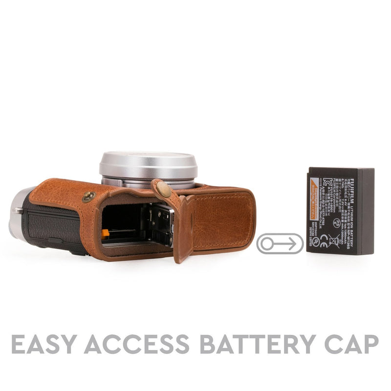 Megagear Fujifilm X100F Ever Ready Genuine Leather Camera Half Case And Strap, With Battery Access - Brown - MG1282 One Size