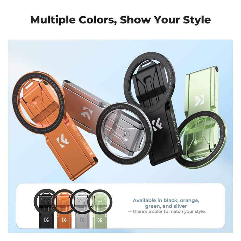 K&F CONCEPT 7mm 59g Magnetic Phone Stand | Foldable Selfie Stick for iPhone, Dual-Sided Magnets Mini Tripod Pocket with Hook, Compatible with iPhone 17-12 Series, PT02 Black