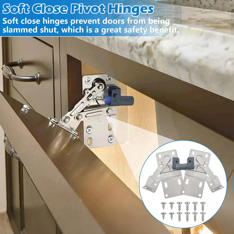 LD-0220-50SC Soft Close Pivot Hinges Pair of Self Closing Cabinet Door Hinge Tip Out Tray Hinges for Closets Bookcases Sink Tip-Out Door Support Frame Hinge with Screws (2 Pair) 2 Pair