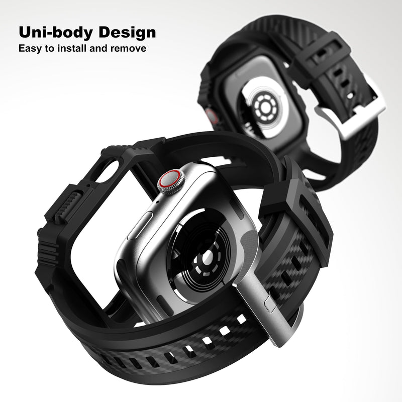 GELISHI Bands Compatible with Apple Watch 9/8/7 45mm, Rugged Men Sport Band with Protective Case for Apple Watch SE 44mm Series 6/5/4/3 42mm Black 45mm/44mm/42mm