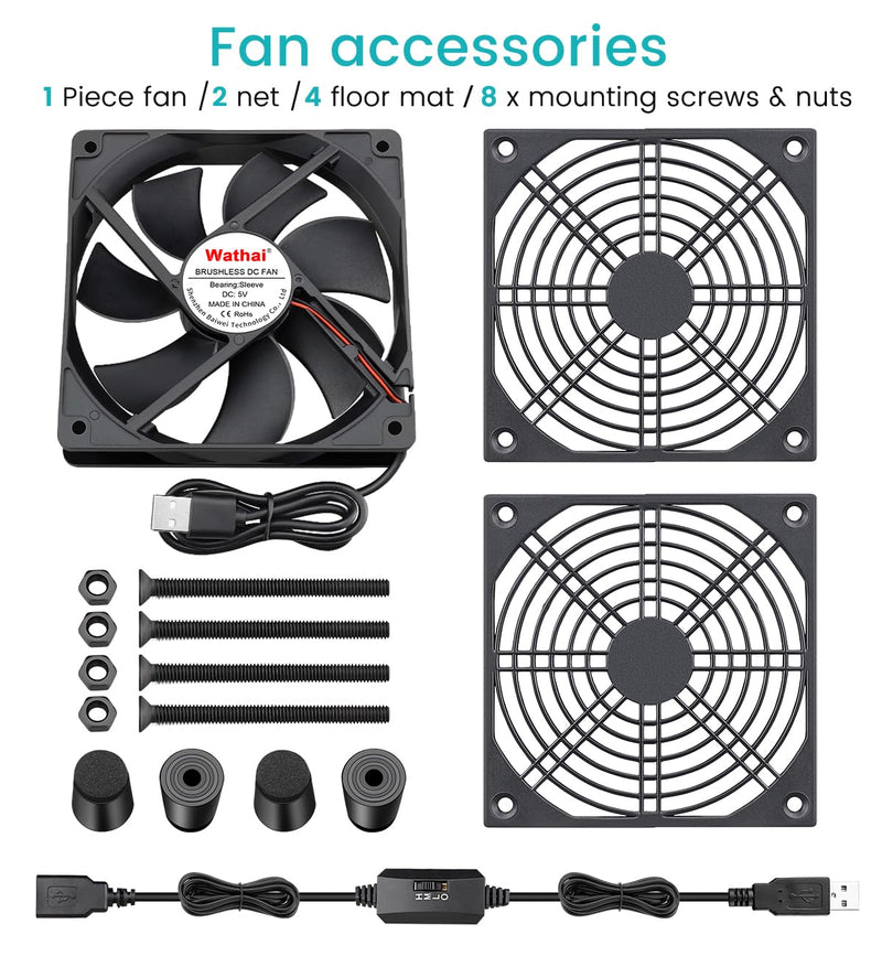 Wathai Cooling Case Fan for Receiver DVR Xbox TV Box Router 120mm x 25mm 5V USB Power 120mm USB fan