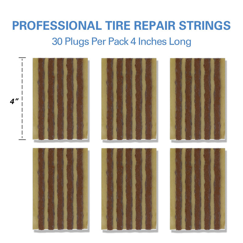 CKAuto 30pcs 4" Brown Tire Repair Strings, Automotive Tool Tire Repair Plugs for Tubeless Off-Road Tires Car, Bike, ATV, UTV, Wheelbarrow, Mower 4" x φ0.236" 30pcs