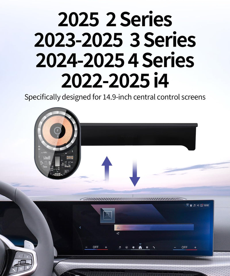 Wireless Charging car Phone Holder for 2023-2025 BMW 3 Series /2024 2025 4 Series/2025 2 Series/2022-2025 i4 Accessories 14.9-inch Screen Fixed Clip,360° Rotation 14.9-inch for 3 Series/ 4 Series/ 2 Series/ i4