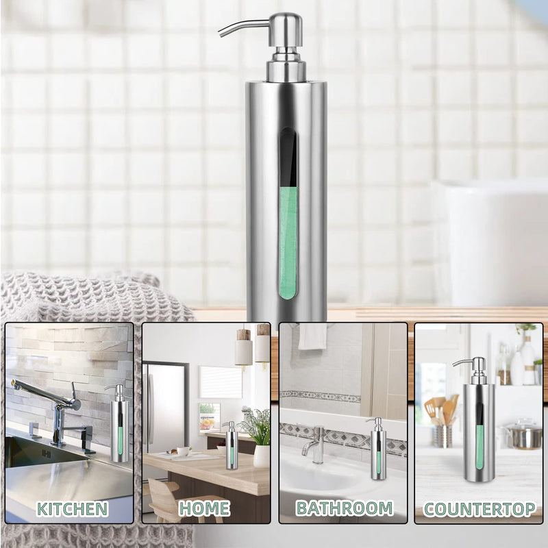 Stainless Steel Soap Dispenser, 7Oz Slim Rust Proof Liquid Soap Dispenser for Kitchen & Bathroom - Refillable Brushed Nickel Dispenser for Essential Oils and Shampoo