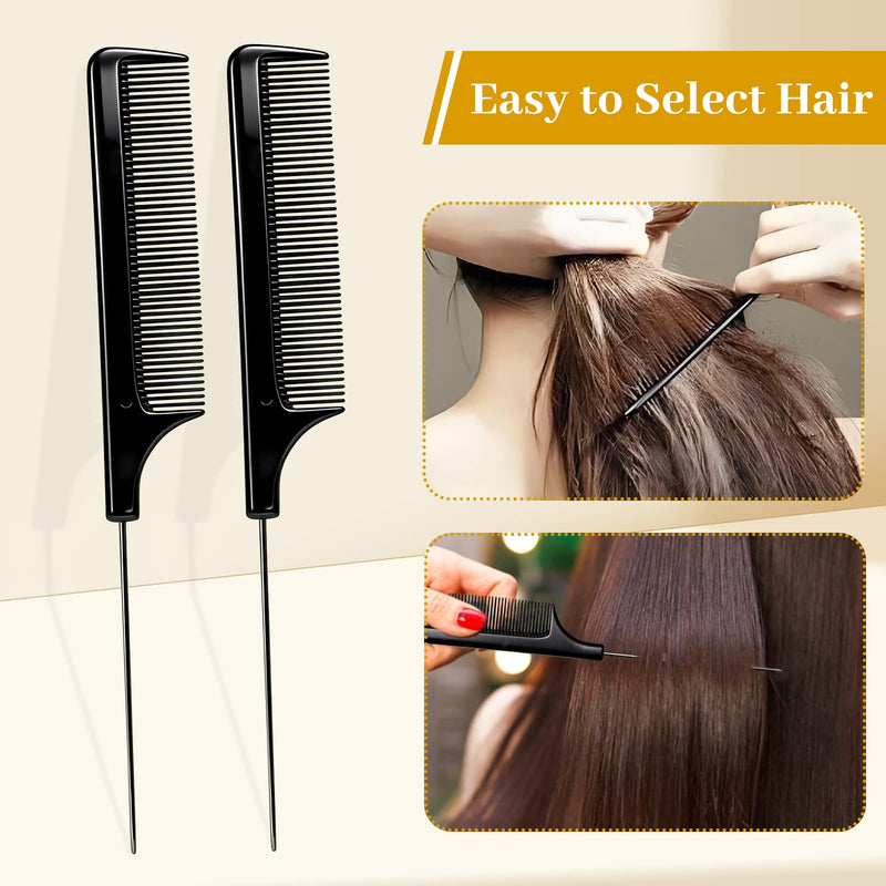 30 Pcs Metal Duck Bill Hair Clips for Styling Sectioning, 3.4 inch Black Alligator Curl Clips with 2 Pcs Rat Tail Combs for Hair Roller, Salon, Bows DIY