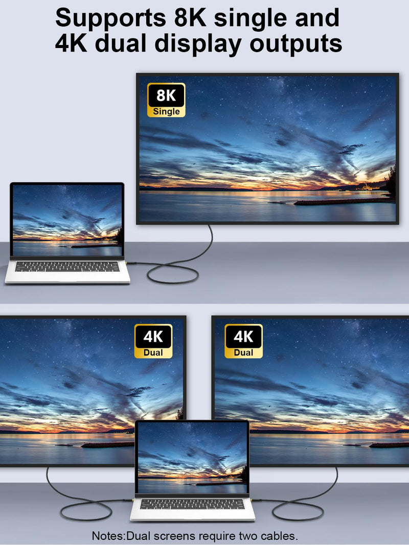 Thunderbolt 4 Compatible USB-C Cable - 240W Charging, 40Gbps Data & Video Transfer, Supports 8K Resolution, Ideal for MacBook Pro, Docking Stations, USB 4 & 3 Devices Golden Interface 2.6FT