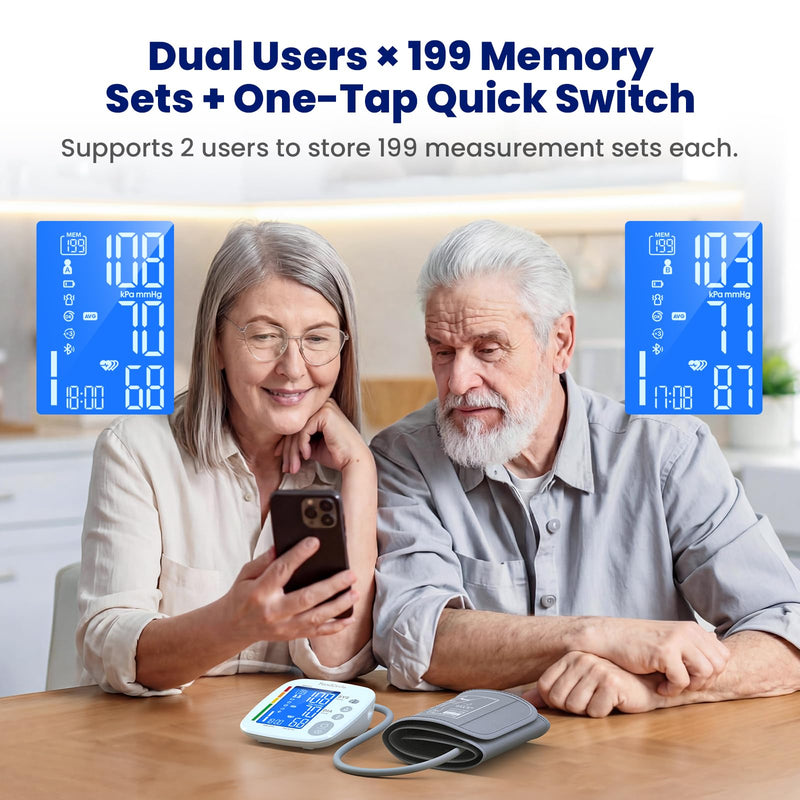Automatic Digital Upper Arm Blood Pressure Monitor for Home Use | Bluetooth sync, 8.6-17.7" adjustable cuff, 2×199 memory, large LCD display for home use Adjustable Cuff 8.6"-17.7"