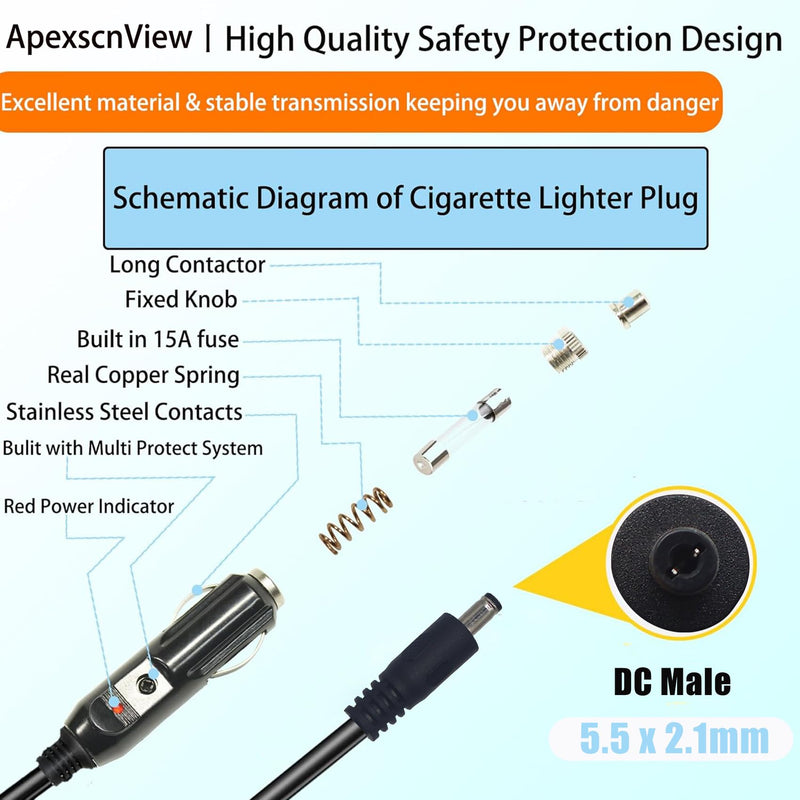 16.4FT DC 5.5mm x 2.1mm Car Charger Power Supply Cord, 16AWG DC5521 Car Cigarette Lighter Extension Power Supply Adapter Cable for Cars, Trucks, Buses and Ships, Etc (16.4 FT, DC5521) 16.4 FT, DC5521