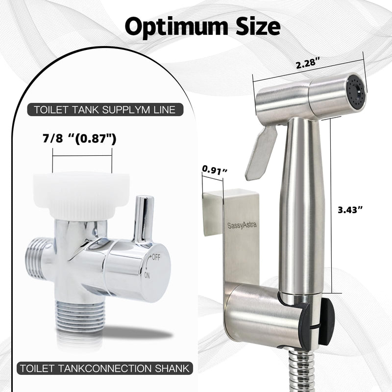 Handheld Toilet Bidet Sprayer — Adjustable Water Pressure, with Hose, Feminine & Pet Wash Kit, Bathroom Hygiene Attachment for Cloth Diaper Cleaning (Quick Install, Stainless Steel) 1 Pack