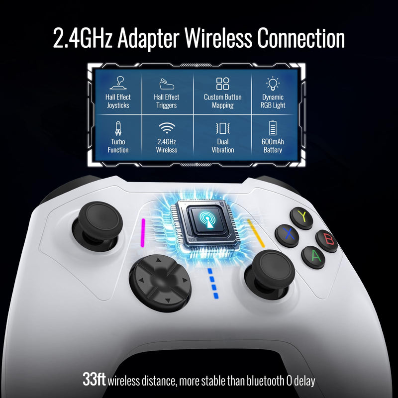 BETMI Wireless Controller Compatible with Xbox|PC with 2.4GHz Adapter | Hall Effect Triggers & Joysticks/Turbo/Macro/Dual Vibration/RGB Light, Gamepad Compatible with Xbox One, Series X/S (White)
