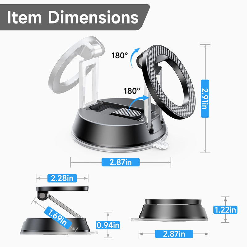 Carbon-Fiber Reinforced Car Phone Holder for MagSafe, 78+LBS Max Grip | 2400gf Strongest Magnetic, 360° Foldable Car Mount Cell Phone Holders for Your Car for iPhone 17-12 All Smartphones Carbon Fiber