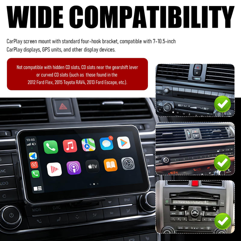 CD Slot Mount for Carplay Screen 360° Rotatable,Anti-Vibration CD Mount for Carplay Screen GPS Display Holder,Portable Carplays CDs Mounts Fit 7"-10.5" Screens Car Accessories
