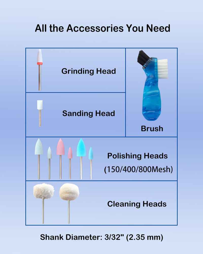 Polishing and Repair Kit for Acrylic Base and Reline Materials, At-Home Care to Adjust Sore Spots, Smooth Rough Edges, Remove Hardened Glue, Clean Stubborn Stains and Restore Shine