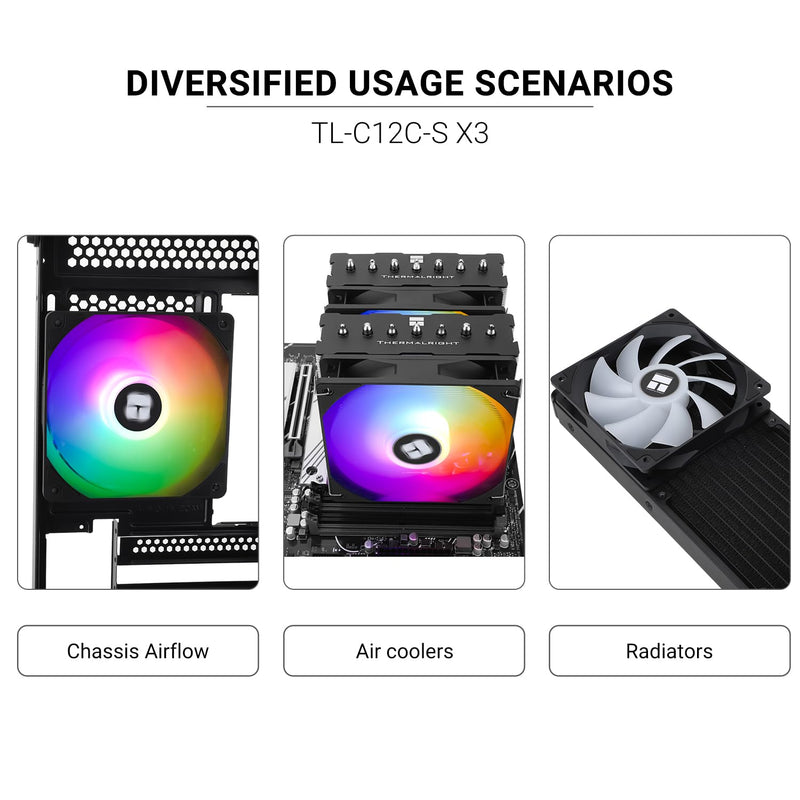 Thermalright-TR TL-C12C-S CPU Fan 120mm ARGB Case Cooler Fan, 4pin PWM Silent Computer Fan wth S-FDB Bearing Included, up to 1550RPM Cooling Fan（3 Quantities）