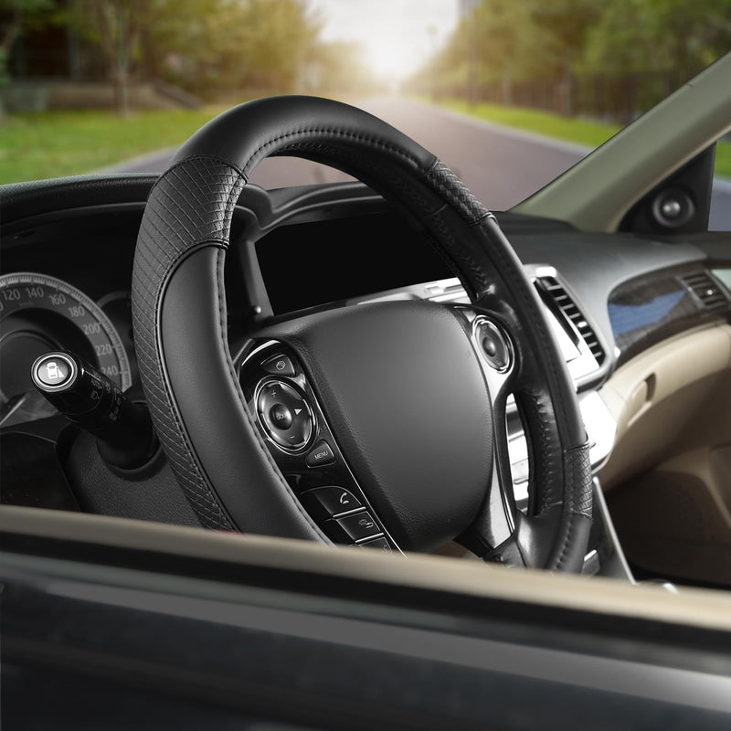 GIANT PANDA Steering Wheel Cover for Honda Civic(2006-2015),CR-Z, Insight, S2000 (Black-Small Size) Small size (14 ''-14.25'') Black