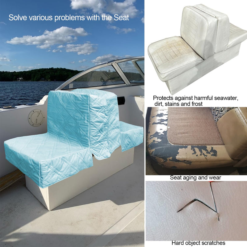 Back to Back Boat Seat Covers， Replacement Boat Lounge Seat Covers, Soft Microfiber Fabric, 100% Waterproof Boat Covers for Damaged Seats (Blue) Blue