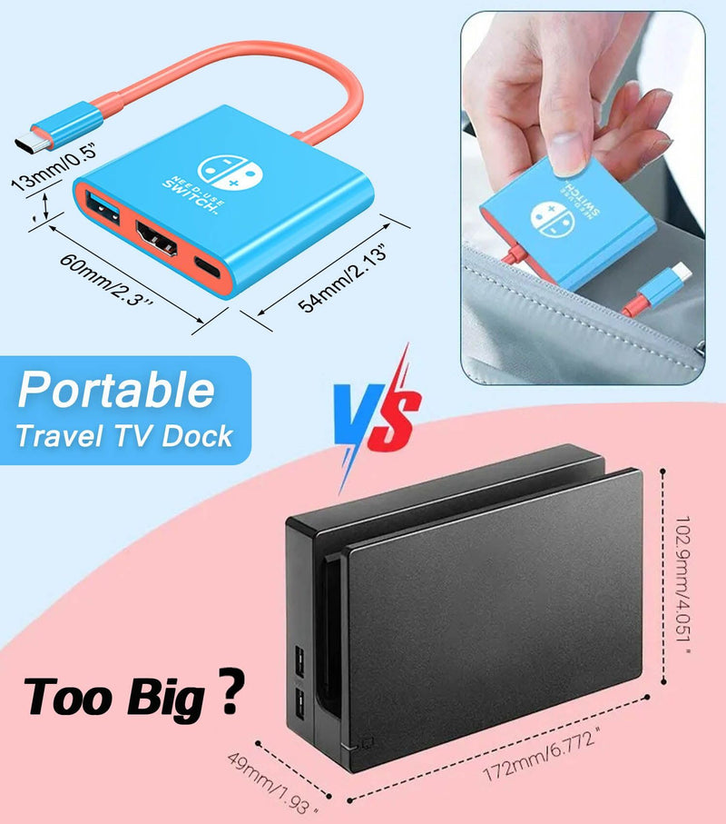 Switch Dock, TV Docking Station for Nintendo Switch/Switch OLED/Steam Deck, 4K@30HZ/1080P@60HZ Portable Switch TV Dock with PD 100W Charging, USB 3.0 Port（3-in-1 Adapter
