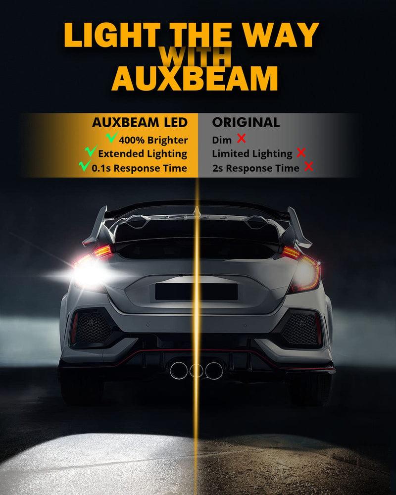 Auxbeam 912 921 LED Bulb for Backup Reverse Light Bulbs, 4000 Lumens 400% Brighter Super Bright Canbus Error Free 906 904 922 W16W T15 LED Bulbs with Double Projectors, 6500K White, Pack of 2