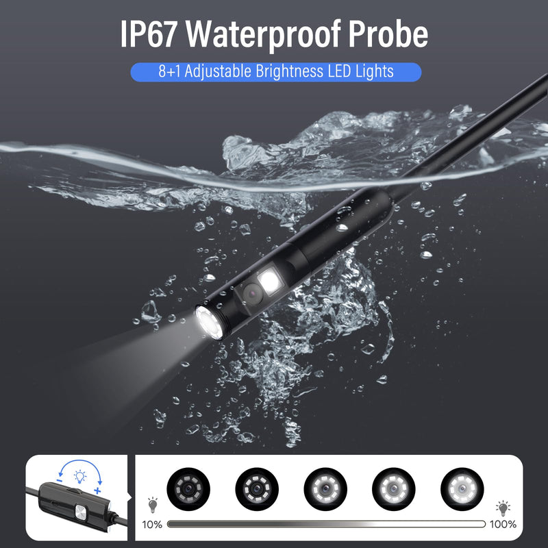 Endoscope Borescope with 8+1 Adjustable LED Lights, 11.5/16.4 FT Semi-Rigid Cable Snake Camera, IP67 Inspection Camera for Android and iOS Smartphone, Tablet (11.5 FT), Black 11.5 FT