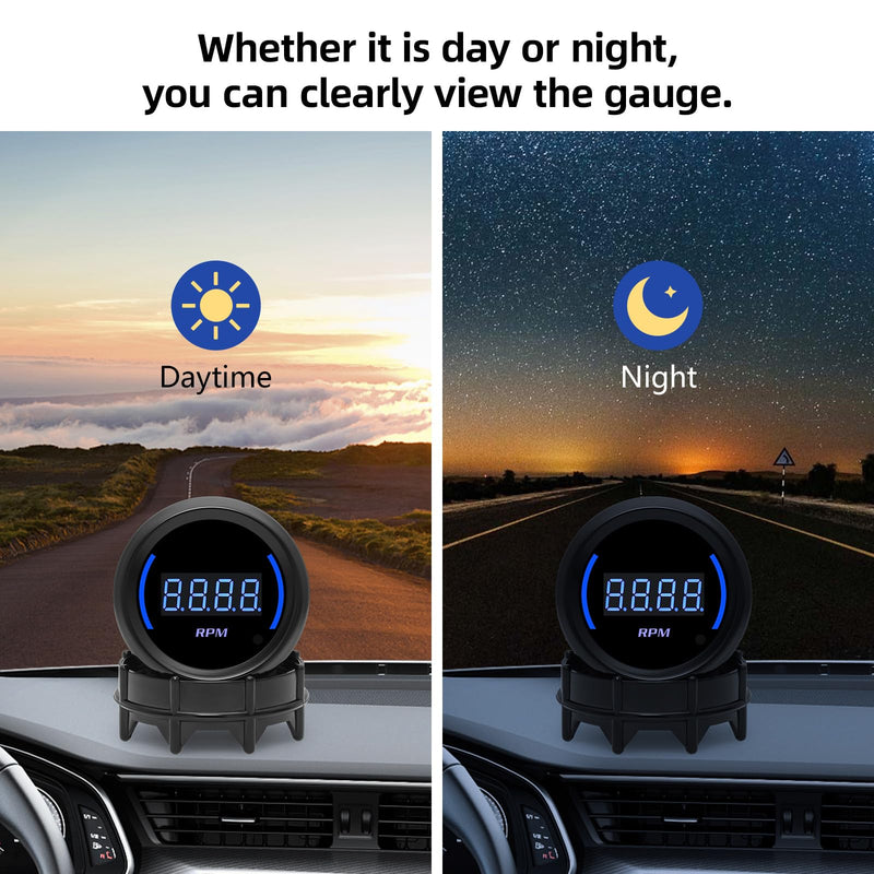 ARTILAURA 2" 52mm Tachometer 0-9000 RPM Gauge Blue Digital Tacho Meter for 12V Universal Car Auto