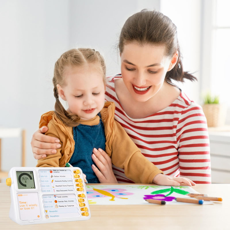 Visual Timer for Kids with Planning Board, ADHD Timer for Kids, Daily Chore Board-Checklist for Autism, Visual Schedule, Time Management, Silence Timer for Home School 2.8inch Screen