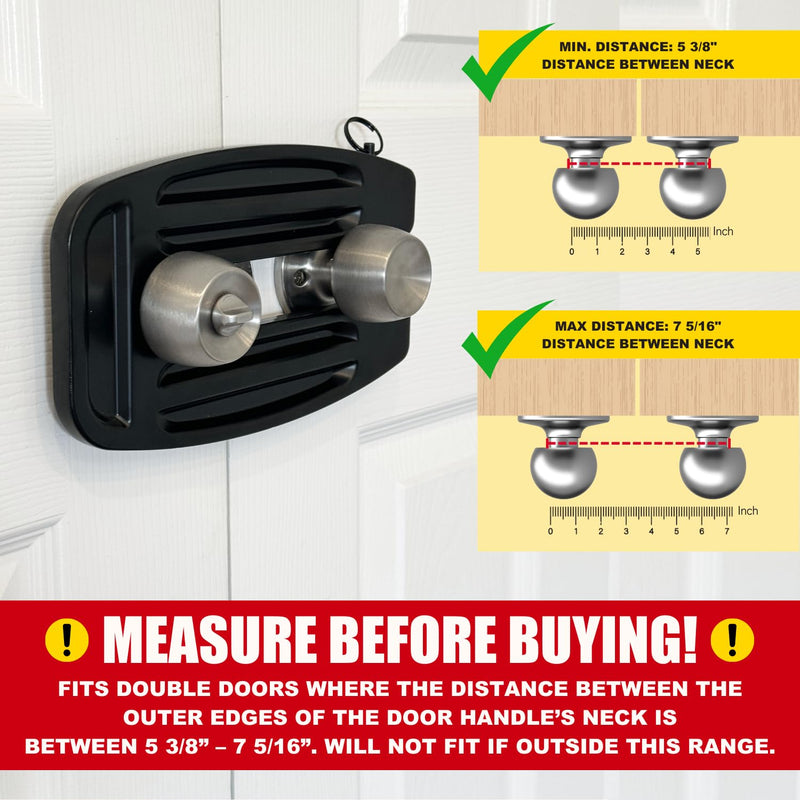 SecurityMan Double Door Lock - Solid 1/2" Unibody Aluminum Construction to Prevent Kick Ins - Adjustable Double Door Security Lock for French Doors Home Security