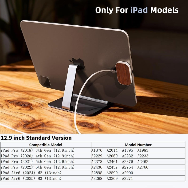 Magnetic Wireless Charger for iPad Pro 12.9inch(3rd/4th/5th/6th) & iPad Air 13 (M2/M3) ONLY, 18W Fast Charging Smart Connector Charger, Aluminum Alloy Wireless Charging Pad (12.9inch) 12.9inch Gen 3-6