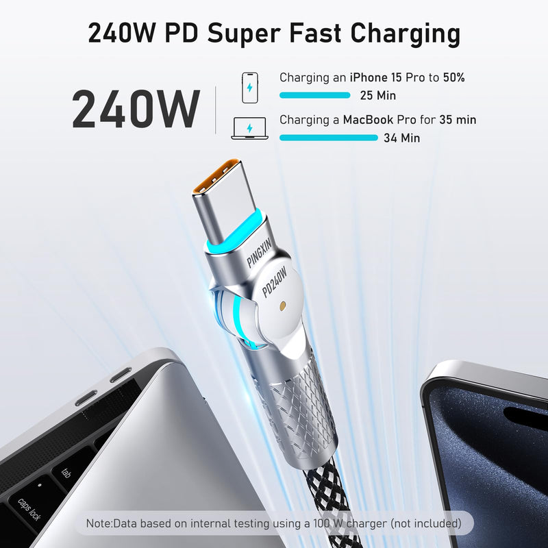 USB C to USB C Cable10ft,240W 2-Pack Braided 180°Rotating Type C Charging CableFast Charge for iPhone 16/16Pro/16Plus/16ProMax,MacBook Air,iPad Pro,Pixel,Samsung Galaxy S23/S24 Ultra-Black 10FT