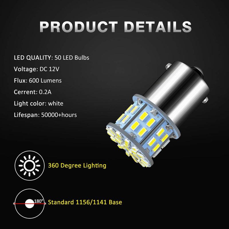 1156 1141 1003 7506 BA15S LED Bulbs Super Bright 3014 50-SMD LED Replacement for 12 Volt RV Camper Trailer Boat Trunk Interior Lights (White, 20) White