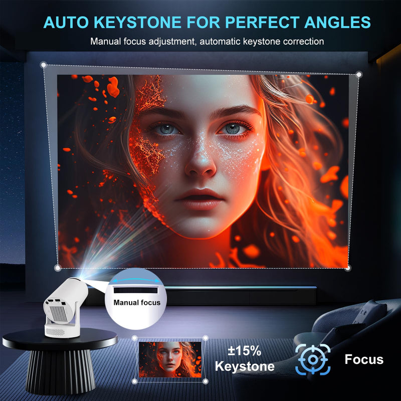 【Built-in Apps】Mini Projector WiFi and Bluetooth ,Movie Projector Compatible with TV Stick Smartphone / HDMI / USB,Support 4K Portable HD Outdoor Indoor for Home Theater with Wall/Ceiling Projection