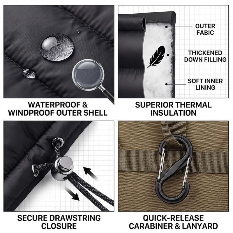 1 Pcs Thermal phone case, insulated pouch,Down Cotton Warm Phone Case Cover Bags Prevents Freezing/Overheating Protector Cellphone Pouch with Carabiner Ideal for Outdoor Camping Hiking Skiing (Black)