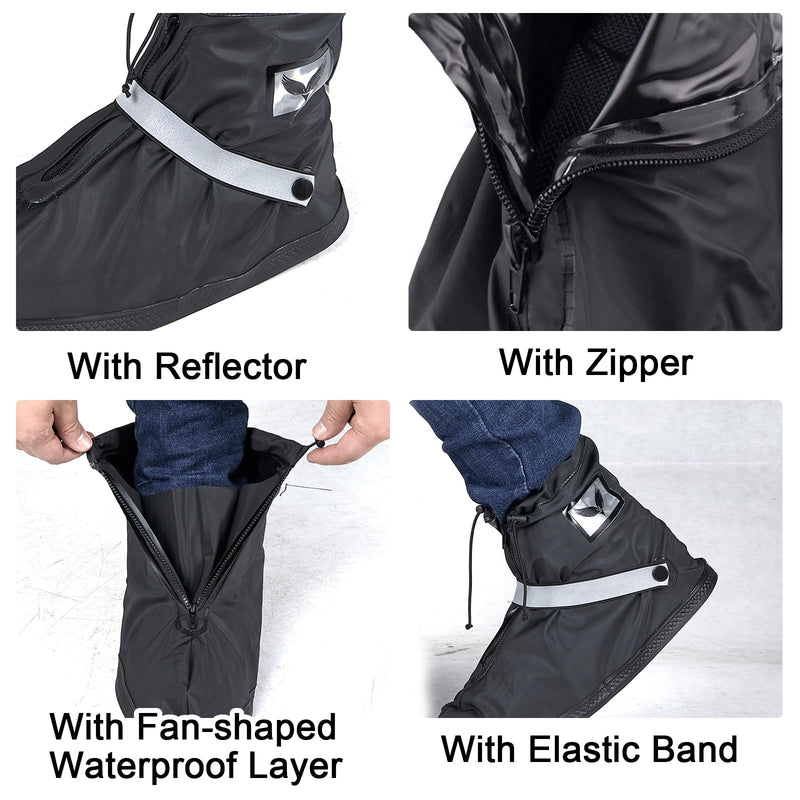 Waterproof Rain Cover Boot Non-Slip Shoe Covers with Zipper and Reflector Heavy Duty Reusable Rain Boots for Men Women L=11.81'' Black-Short style