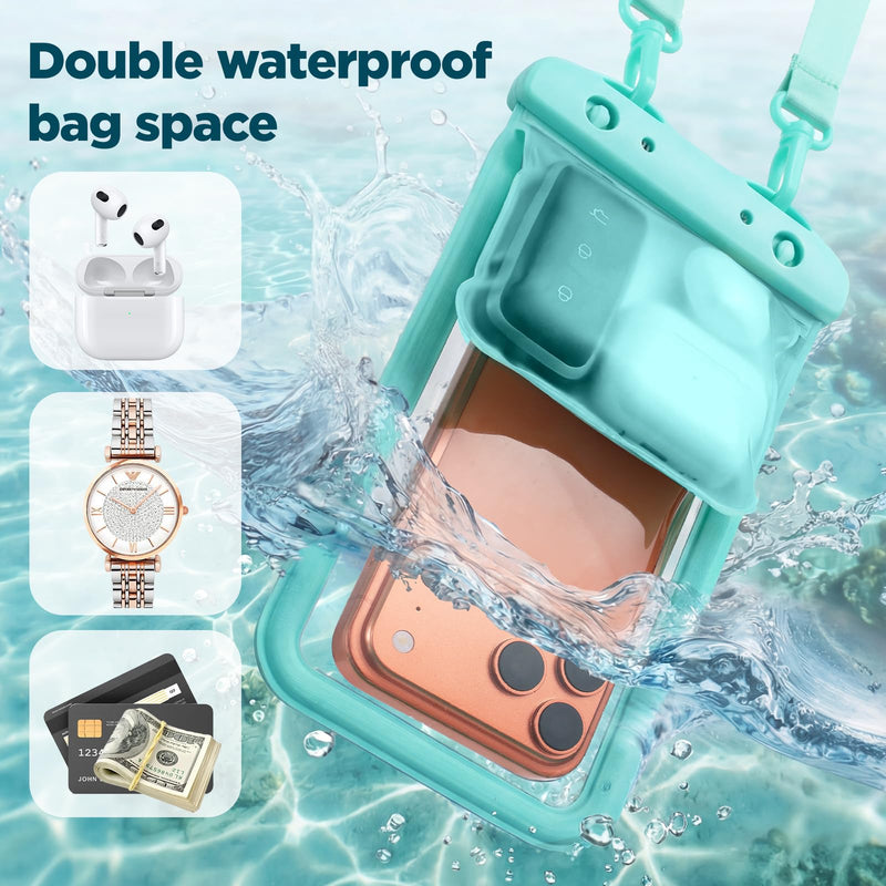 CACOE Waterproof Phone Pouch 2 Pack Up to 8.8", Double Bag, Black+Green | IPX8 Waterproof Phone Case,Adjustable Lanyard,Dry Bags for Beach/Cruise/Travel/Camping/Kayak/Hiking/Lake/Vacation Essentials