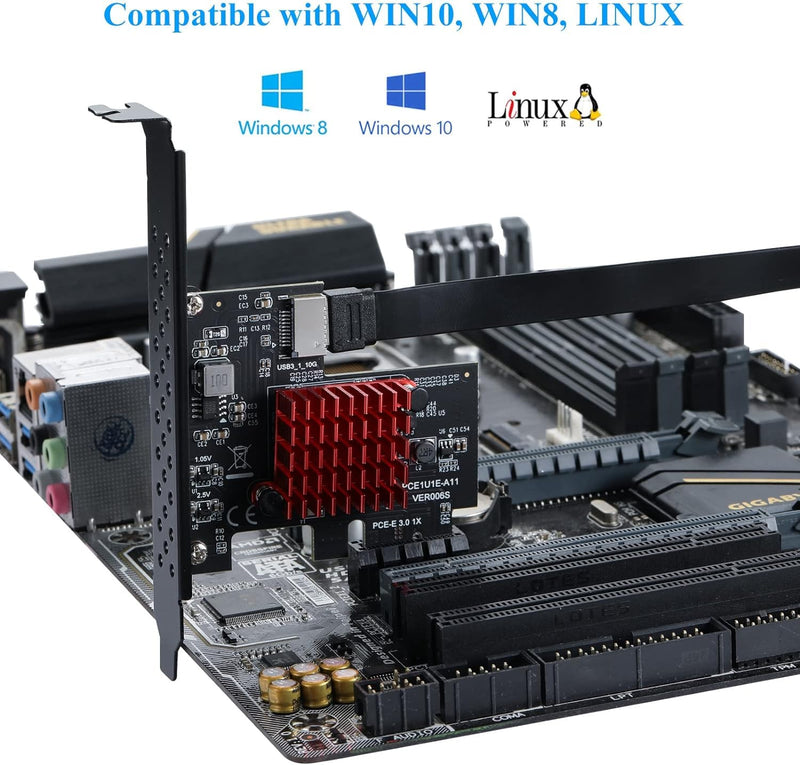PCI-E Express Expansion Card, PCI-E 1X to USB 3.1 Type E Gen2 A-Key, 10Gbps Front Panel Adapater Card, 3.0 X1 Adapter ASM3142, Support for WIN10/8/7