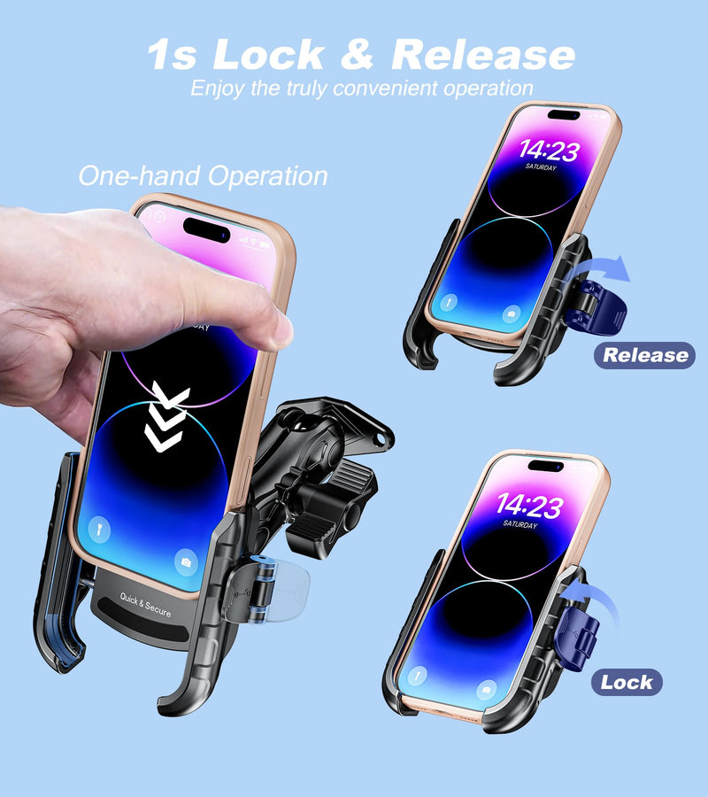 LOKTENWO Phone Mount Holder with Vibration Dampener, Quick Lock Shockproof | No Block Camera Phone Holder, Aluminum AMPS Diamond Base for Car UTV Truck Boat, Fits 5.4"-7.2" Phones