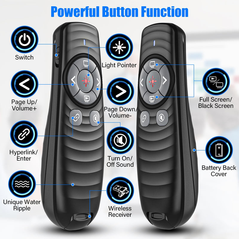 2-in-1 USB TYPE-C Presentation Clicker wireless Presenter Remote Clicker, Powerpoint Clicker Slide Advancer, Clicker for Powerpoint Presentations with Volume Control, Presentation Clicker for Computer F09 Red Lighjt + USB A/USB C