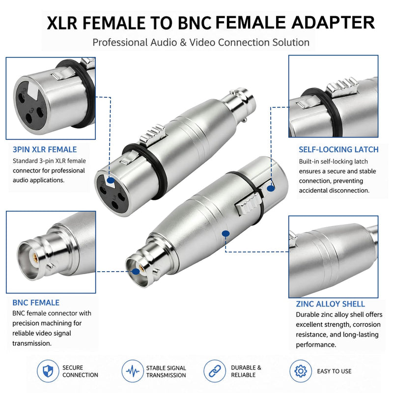 XLR to BNC Adapter, 3Pin XLR Female to BNC Female Coaxial Analog Video Connector Converter for Mixing Consoles, Video Systems, RF, Public Address