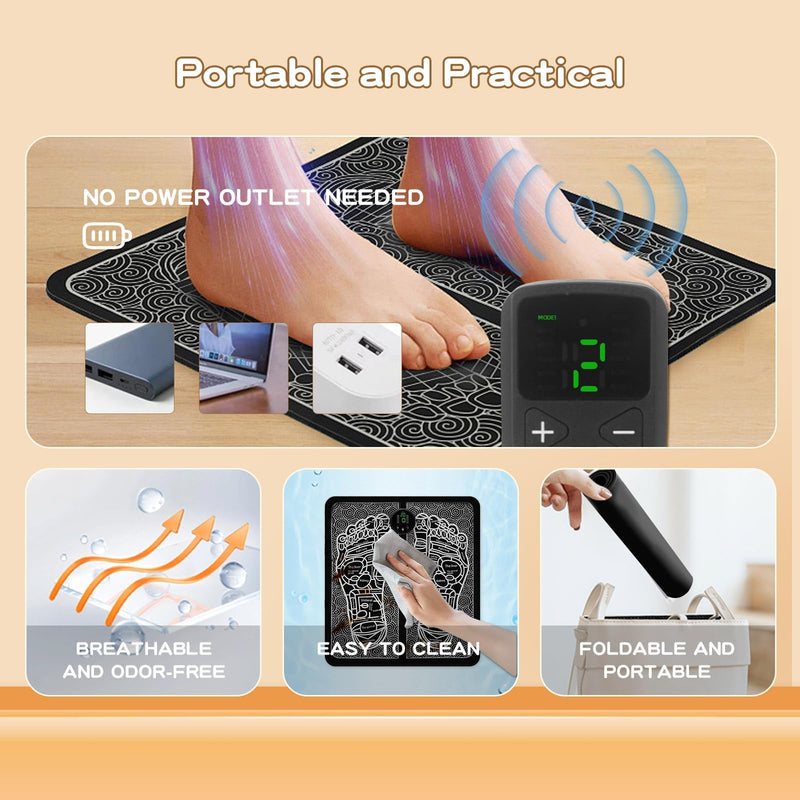 Portable TENS & PMS Foot Massager for Plantar Fasciitis & Neuropathy Pain Relief - Deep Tissue Electric Muscle Stimulator, Adjustable Intensity, Lightweight Design for Home, Travel, Office Use