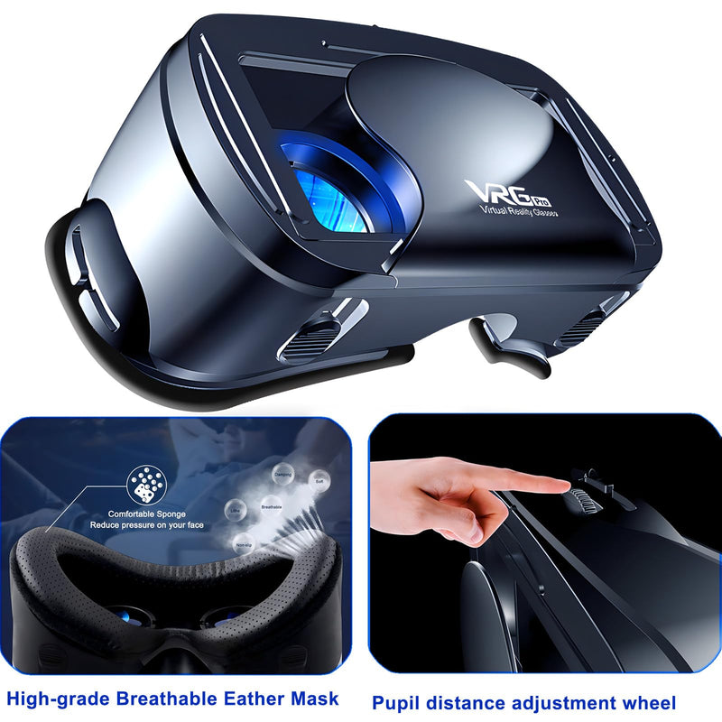 3D VR Headset, Virtual Reality Glasses Headset Helmets, Compatible with 5.0-7.0 inch with Controller, for Mobile Games & Movies(Black) Black