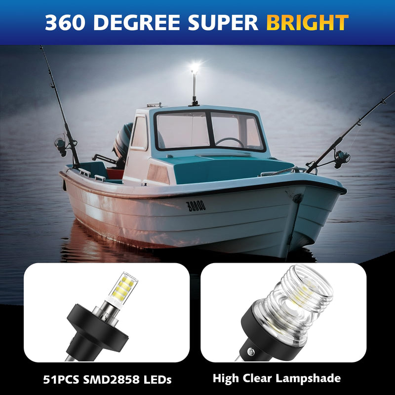 6 Inches Pontoon Stern Light Bimini Mount, Bimini Light for Pontoon Boat LED Waterproof IP67, 3NM Boat Anchor Lights LED Marine Folding Rear White Navigation Running Lights for Night 6 Inches