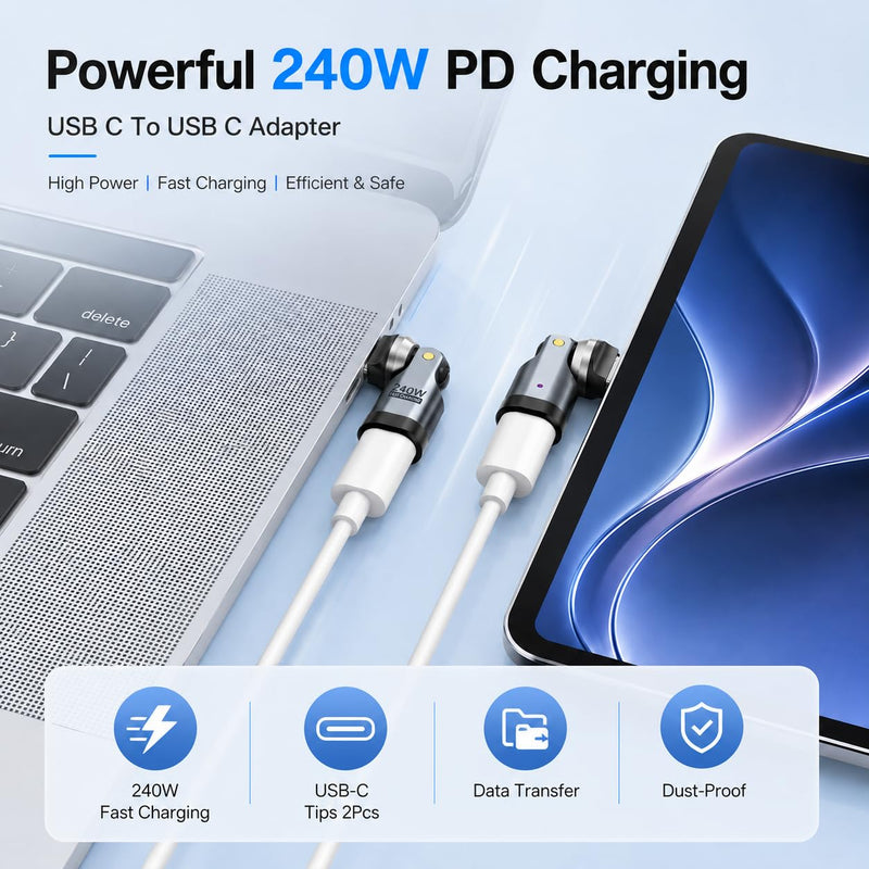 USB C Adapter, PD 240W USB C 90 Degree Adapter, USB Type C Adapter (3-Pack) | 360° & 180° USB C to USB C Right Angle Connector for Phone 17/16/15, Mac-Book Pro, Pad, Galaxy, Tablet, Laptop Series Gray Silver