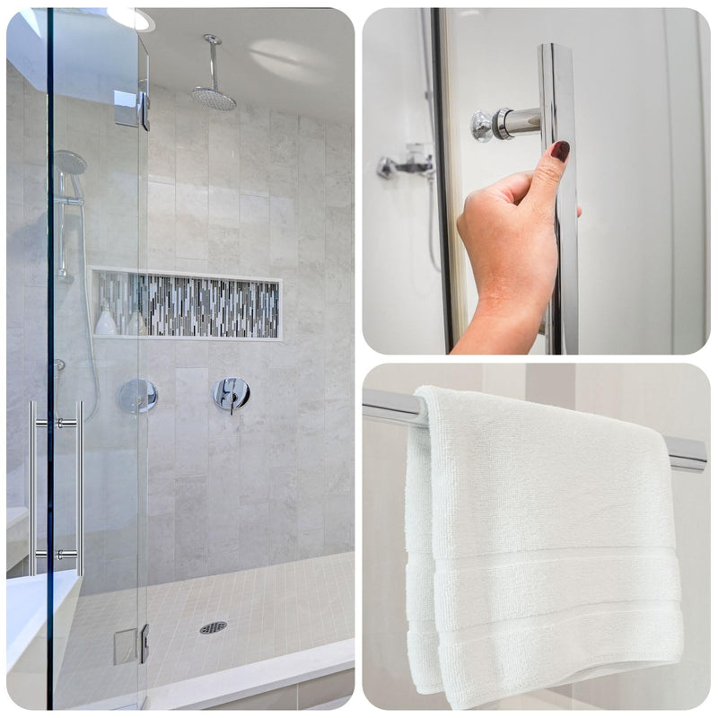 uxcell 2 Pcs Shower Door Handle, 600mm Hole Center Shower Glass Door Pull Towel Bar 304 Stainless Steel Door Knob, Silver