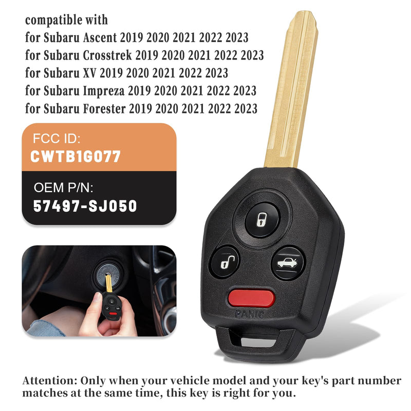 Keyless Entry Remote Key Fob for Subaru Ascent Crosstrek Forester Impreza XV 2019-2023 Replacement CWTB1G077 434MHz H Chip